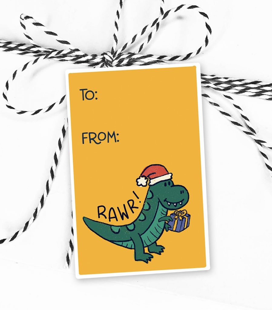 Dinosaur Christmas Printable Gift Tag Stickers from Pineapple Paper Co.