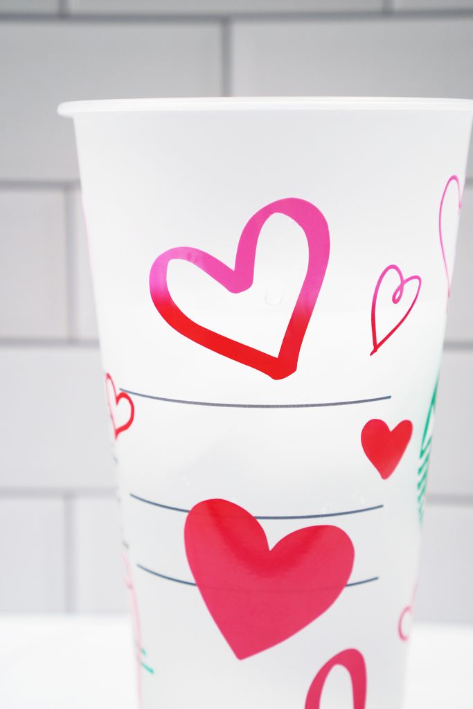 Color Changing Vinyl on Starbucks Cold Plastic Cup with Heart Changing from Pink to Red