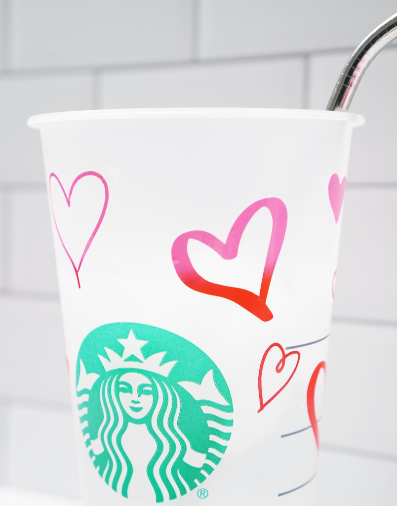 Color Changing Vinyl on Starbucks Cold Plastic Cup with Heart Changing from Pink to Red