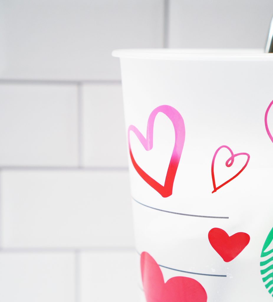 Color Changing Vinyl on Starbucks Cold Plastic Cup with Heart Changing from Pink to Red
