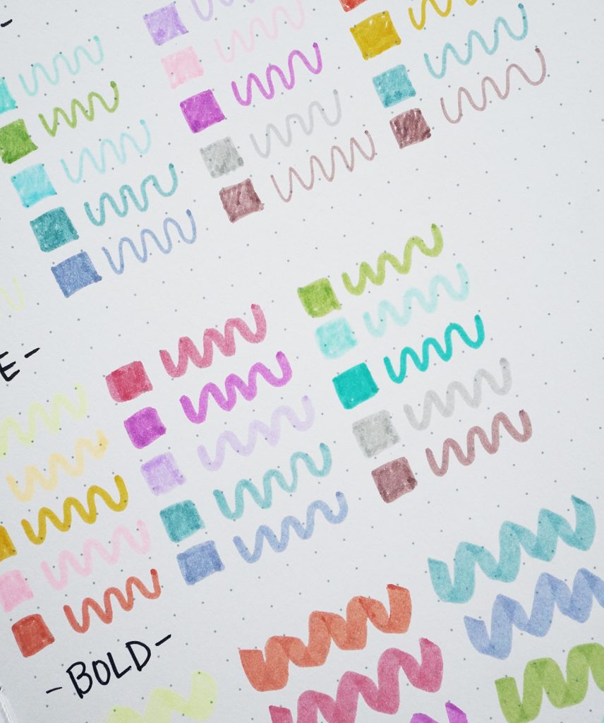 Mildliner Color Swatch Page for Bullet Journaling