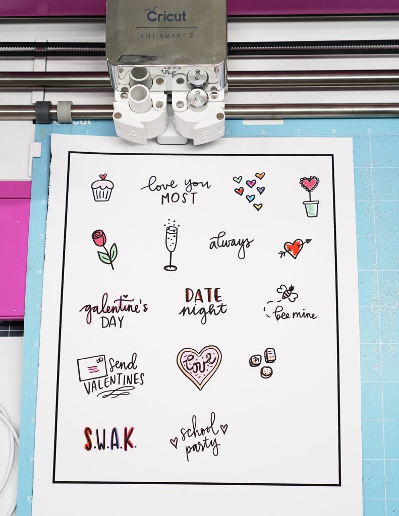 Printable Valentine Stickers made with Cricut Print then Cut on LightGrip Mat with Cricut Explore Air 2