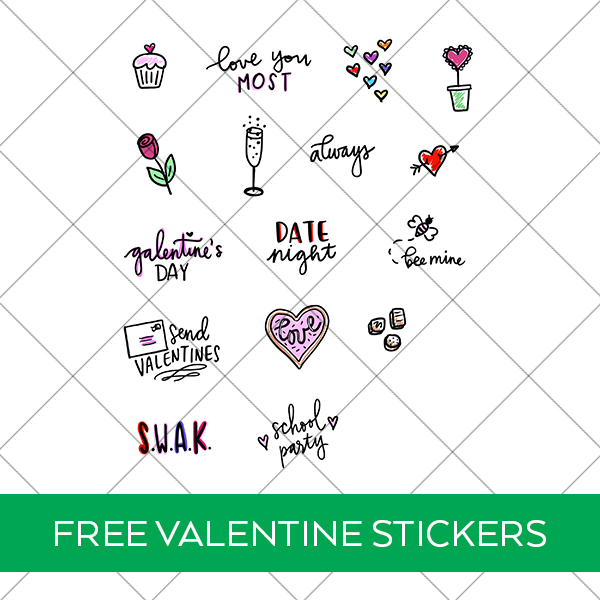 Free Valentine Stickers with Grid Background