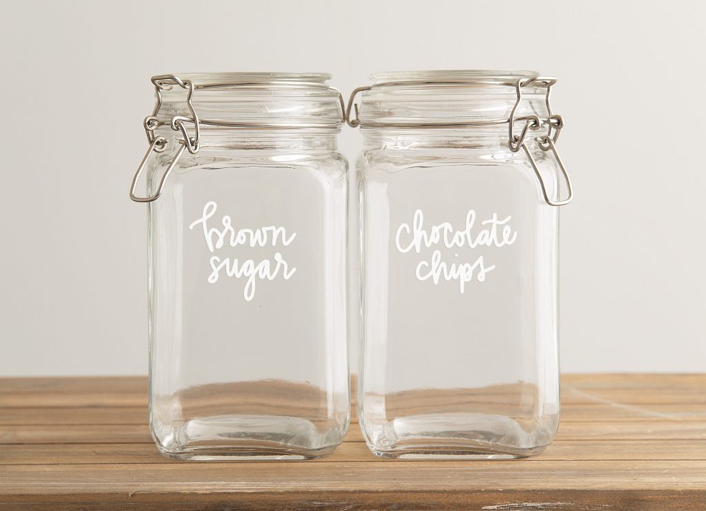Vinyl Pantry Labels with Free SVG on Glass Jars