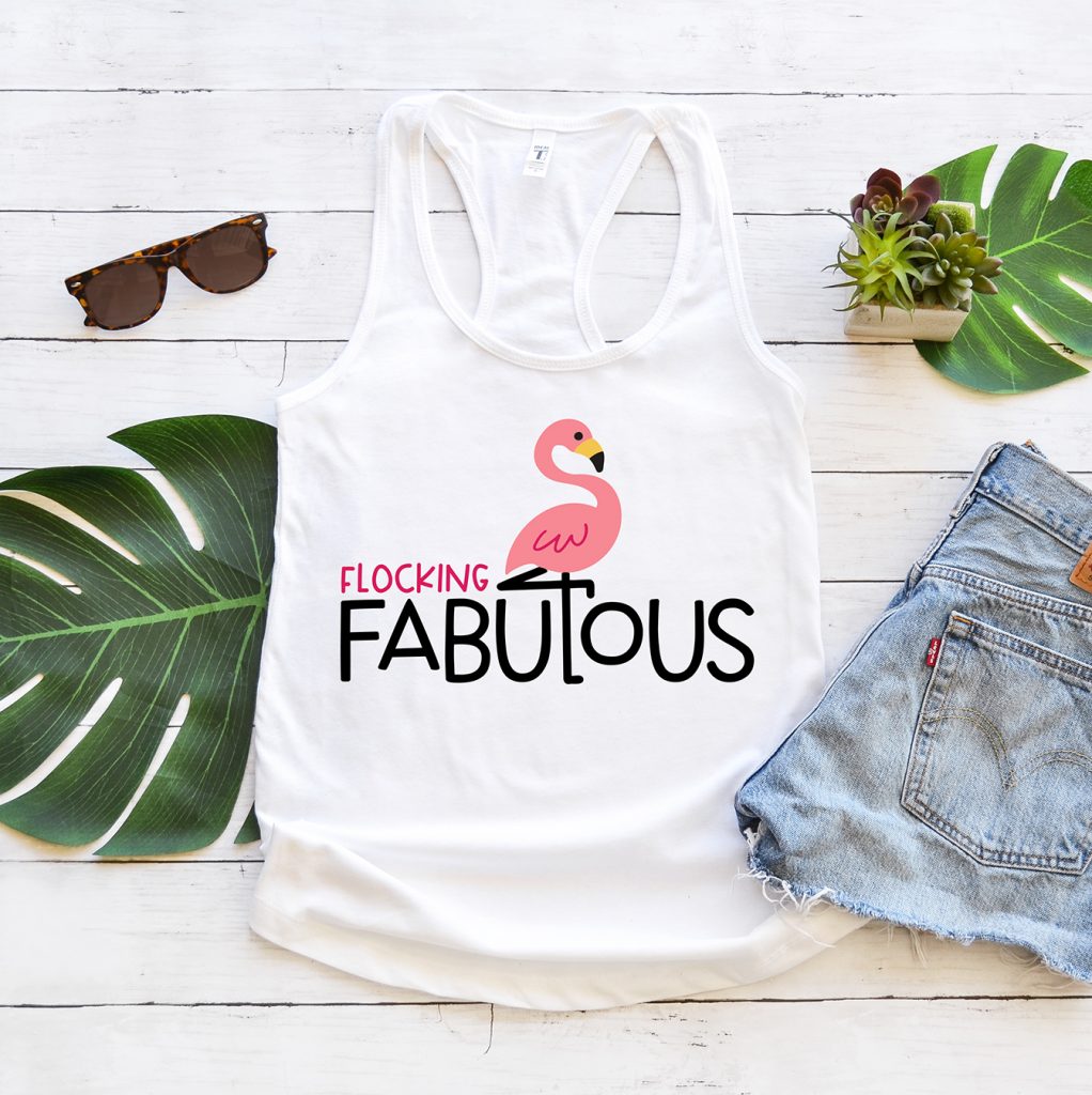 Flocking Fabulous Tank Top Made with Cricut Free Flamingo SVG