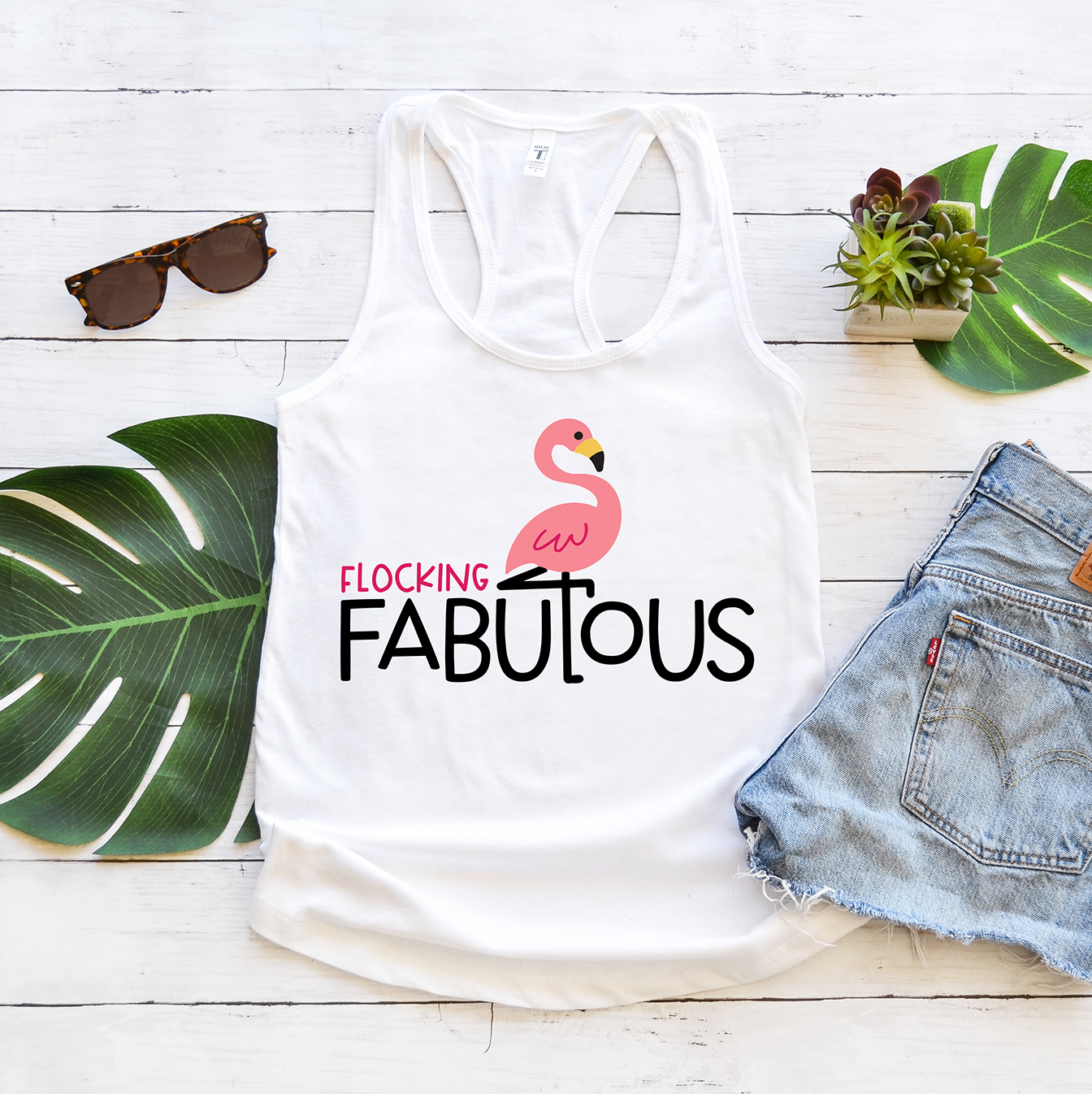 Flocking Fabulous Tank Top Made with Cricut Free Flamingo SVG