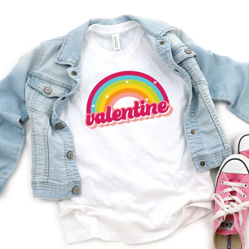 Rainbow Valentine Shirt for Girl with denim jacket and pink converse using Free SVG
