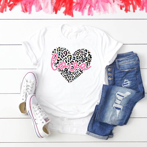 Leopard Print Heart SVG on White Shirt for Valentine's Day