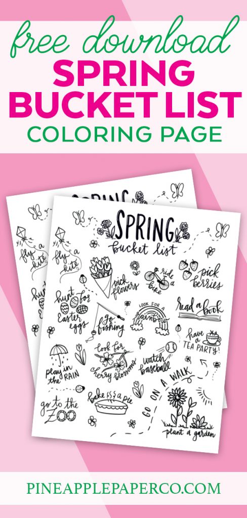 Spring Bucket List Printable Coloring Page from Pineapple Paper Co.