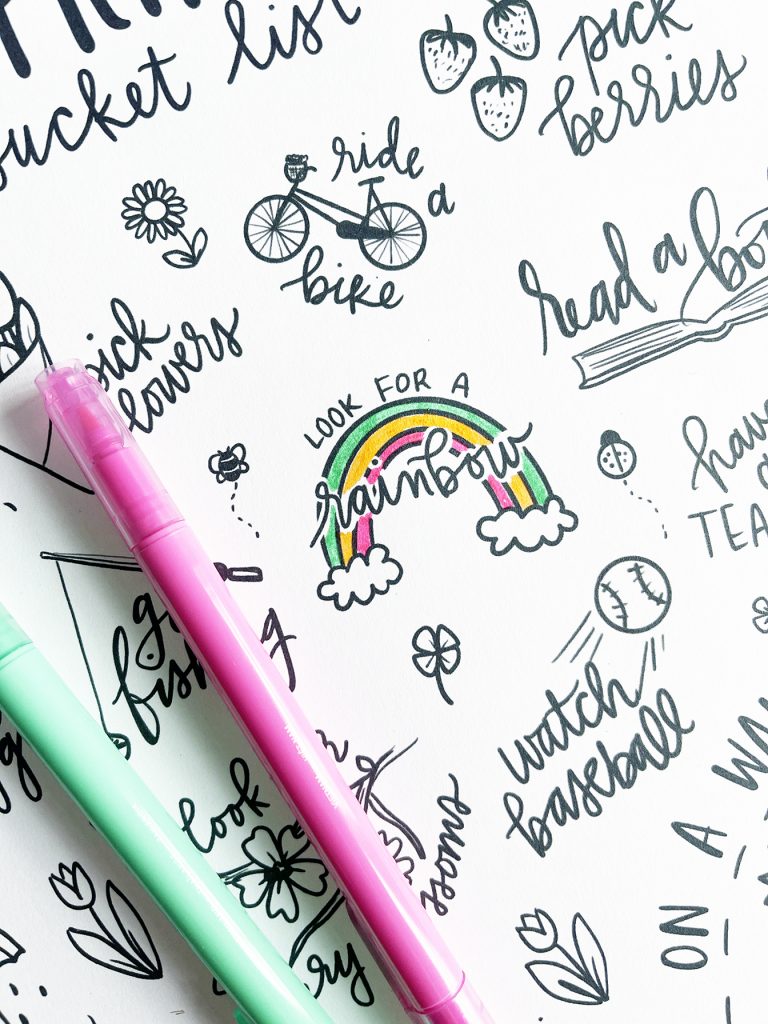 Spring Bucket List with Markers and Rainbow