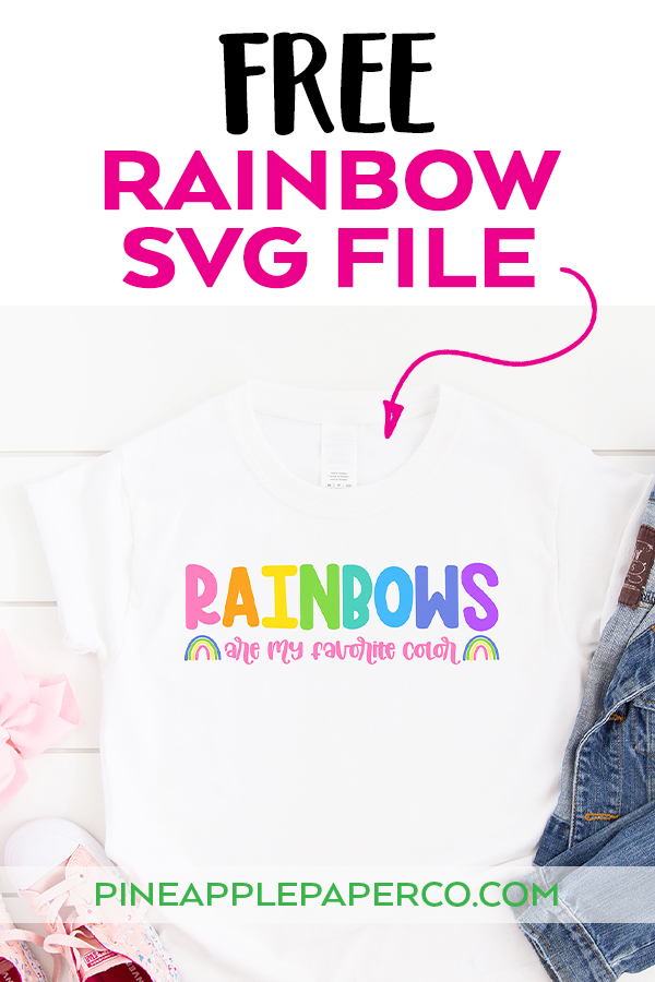Free Rainbow SVG File with arrow pointing to DIY Rainbow Shirt