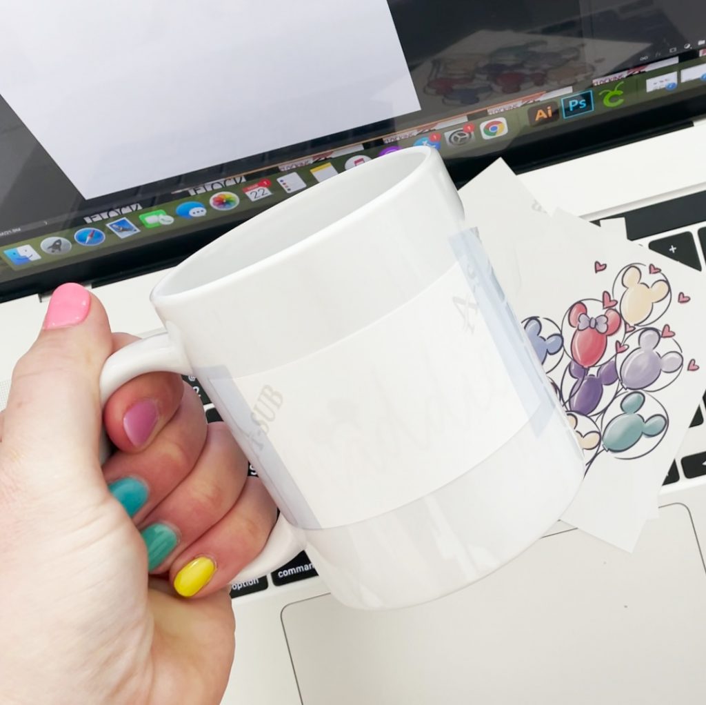 Blank Cricut Infusible Ink Sublimation Mug with Sublimation Transfer Printed at Home