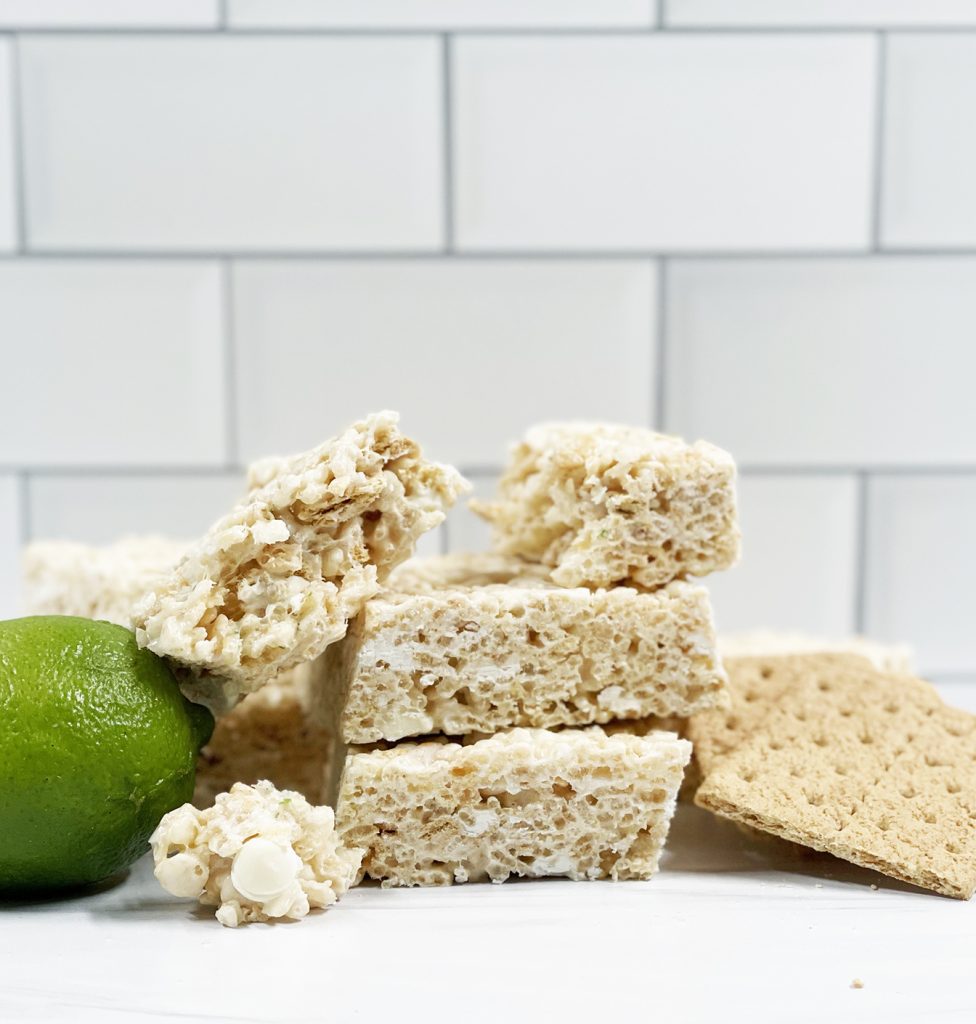 Easy Key Lime Pie Rice Krispie Treats with Lime, Graham Crackers, and White Chocolate