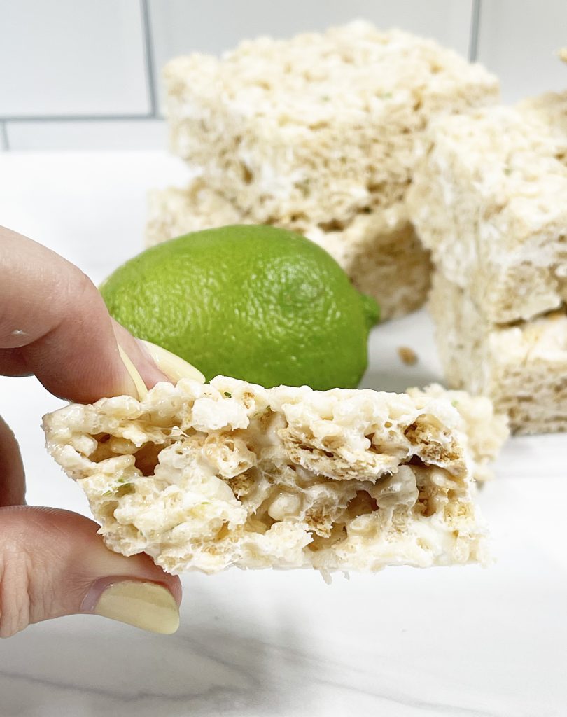 Easy Key Lime Pie Rice Krispie Treats with Lime, Graham Crackers, and White Chocolate