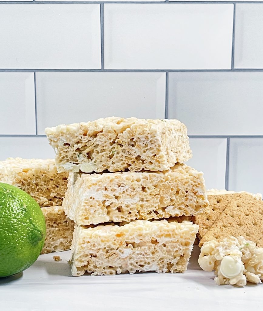 Easy Key Lime Pie Rice Krispie Treats with Lime, Graham Crackers, and White Chocolate