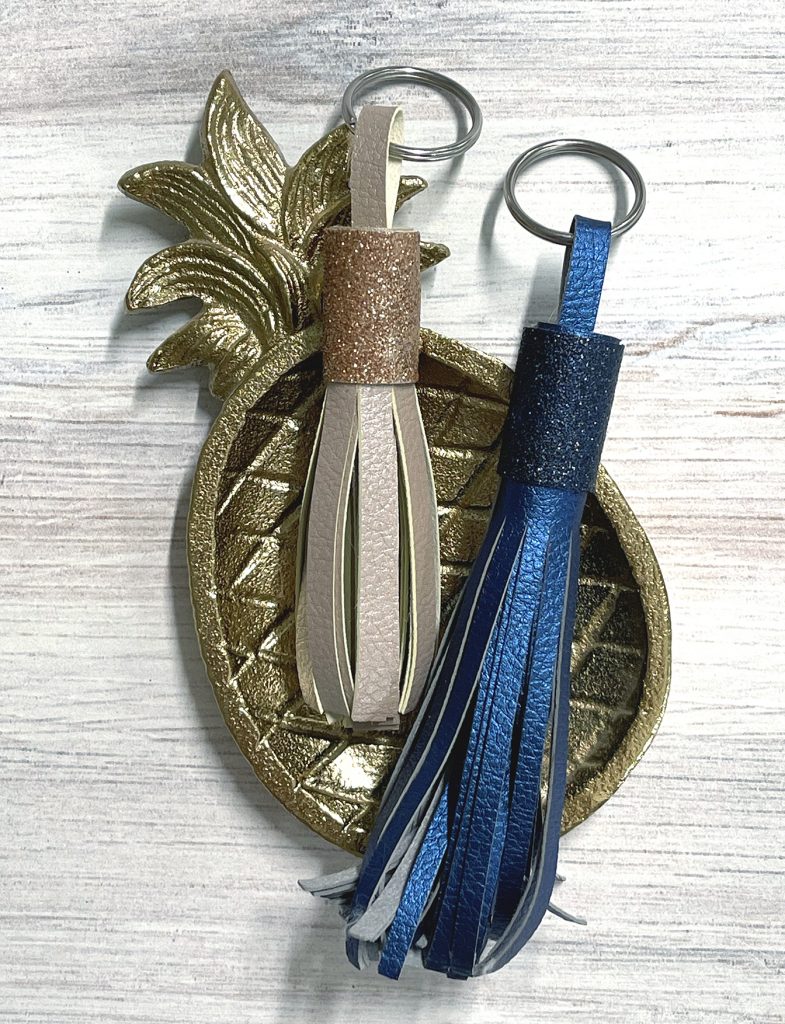 DIY Leather Tassels with FREE SVG in Blue and Champagne Faux Leather
