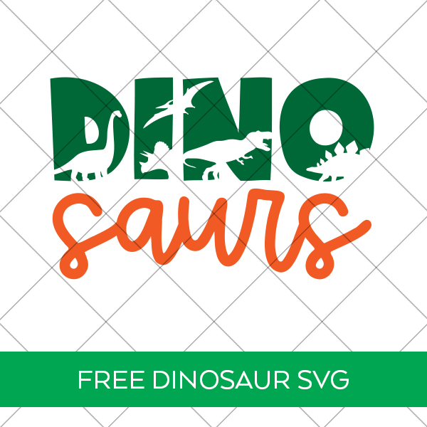 Free Dinosaurs SVG at Pineapple Paper Co. in Green and Orange behind Grid Watermark