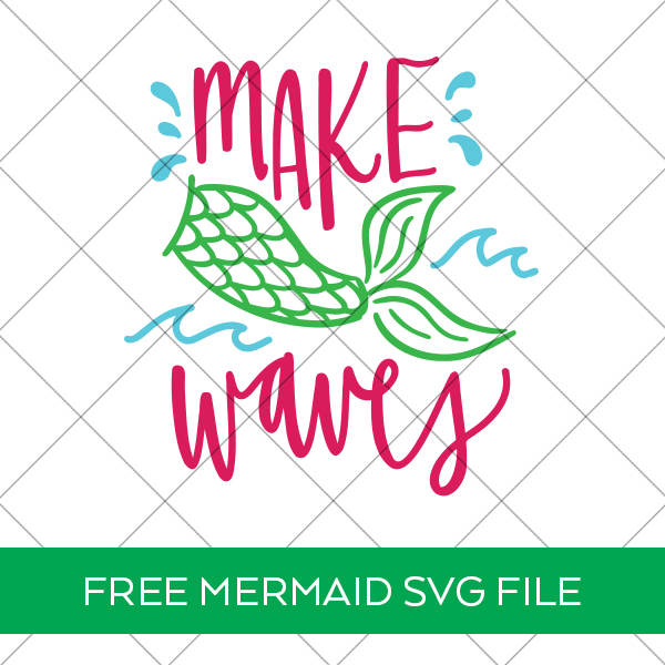 Free Make Waves Mermaid SVG in Pink, Green, and Blue with Grid Watermark