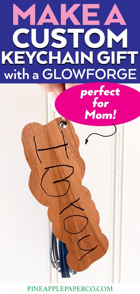 DIY Laser Cut Wood Keychain with I Love You in Toddler Handwriting Made with Glowforge