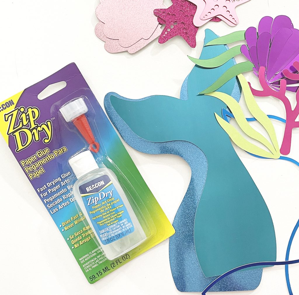 Zip Dry Glue and Mermaid Cake Topper Decorations Cut with Cricut
