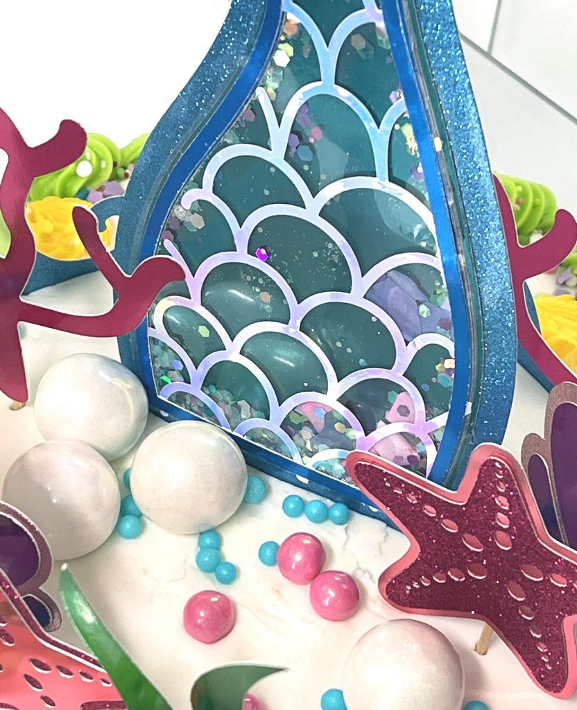 Detail Shot of Shaker Mermaid Tail Cake Topper