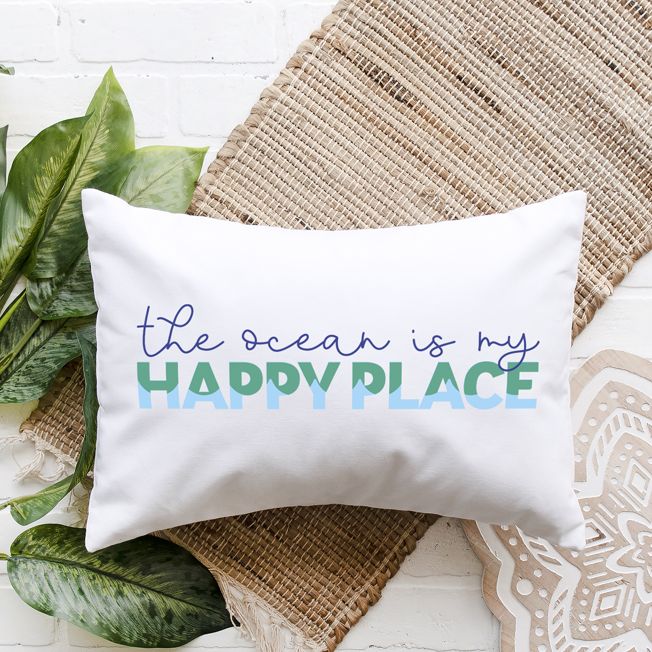 The Ocean is my Happy Place SVG File on White Rectangular Pillow