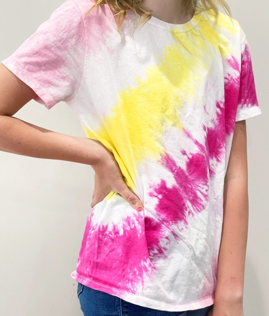 Pink and Yellow DIY Diagonal Tie Dye Striped Shirt