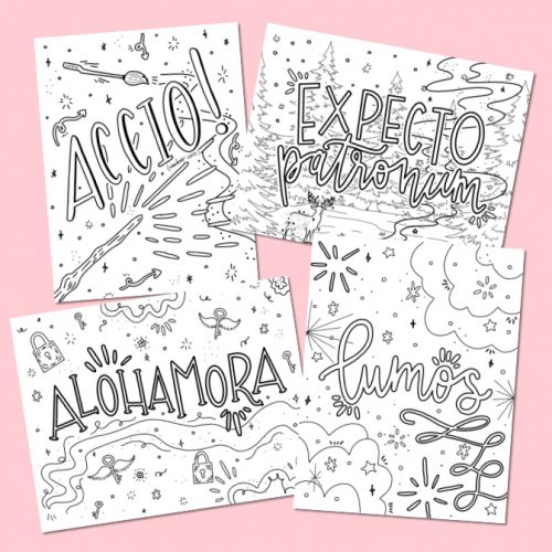 4 Free Harry Potter Coloring Pages with Spell Designs