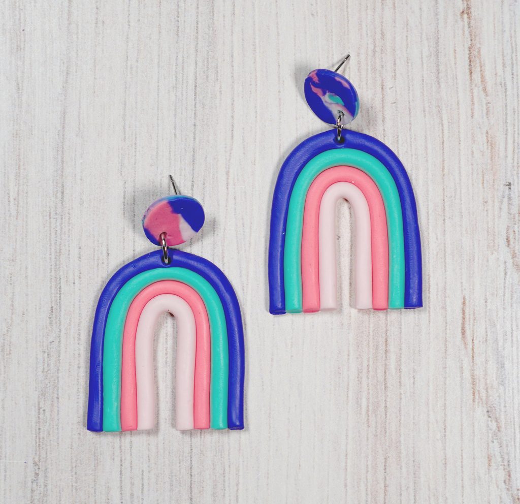 bright rainbow polymer clay earrings