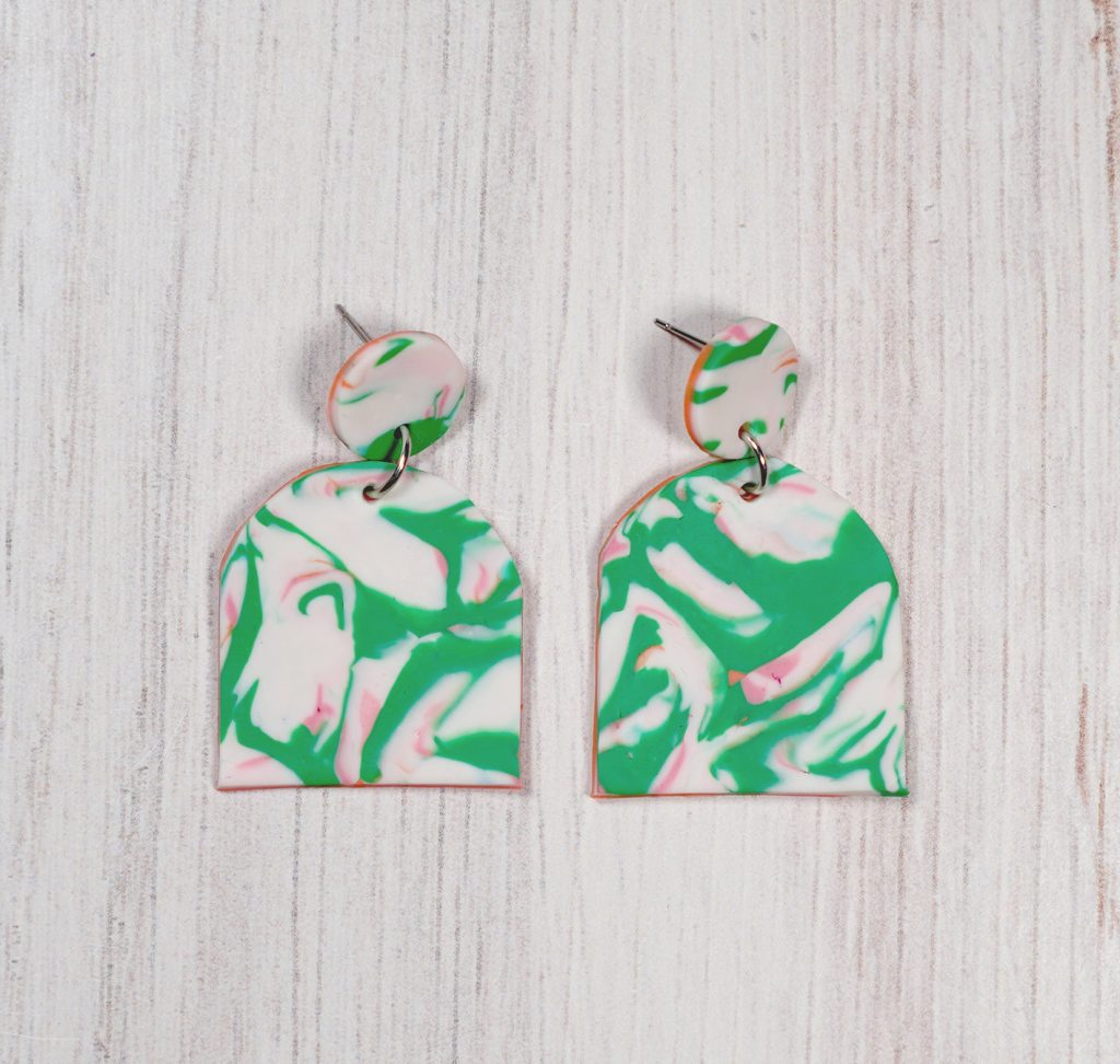 abstract marble polymer clay earrings with scrap pieces