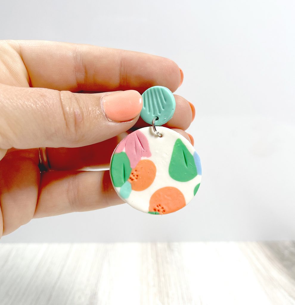 floral patterned polymer clay slab earring