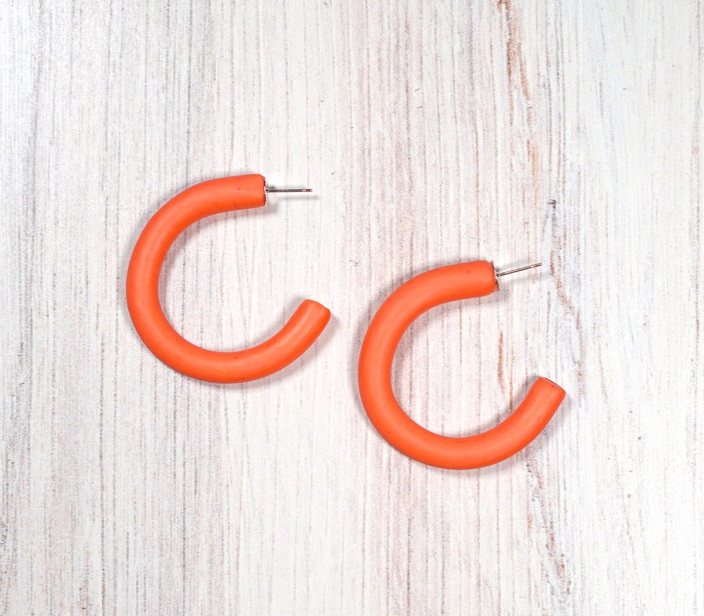 diy polymer clay bright orange hoop earrings