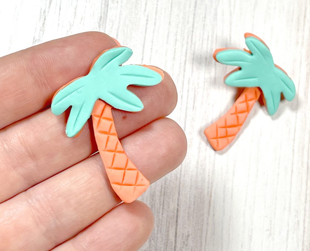 polymer clay palm tree cutout earrings