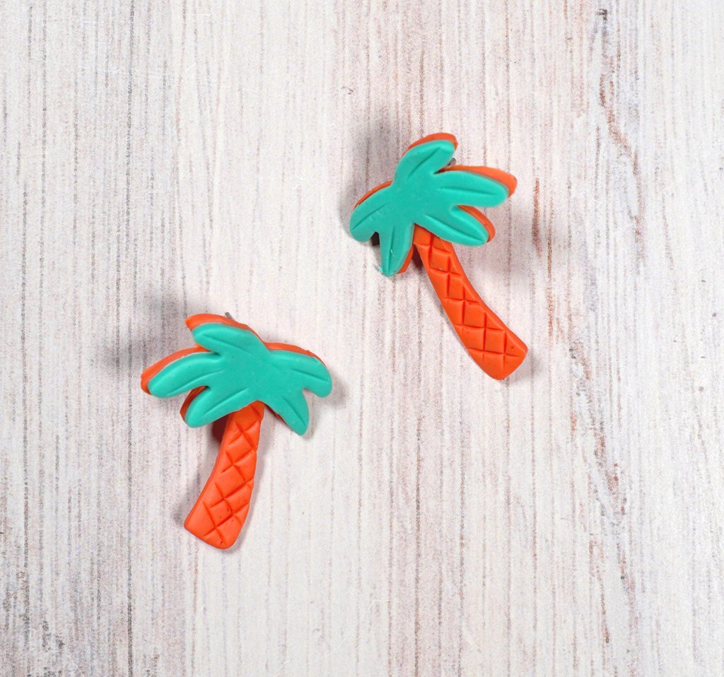 polymer clay palm tree cutout earrings