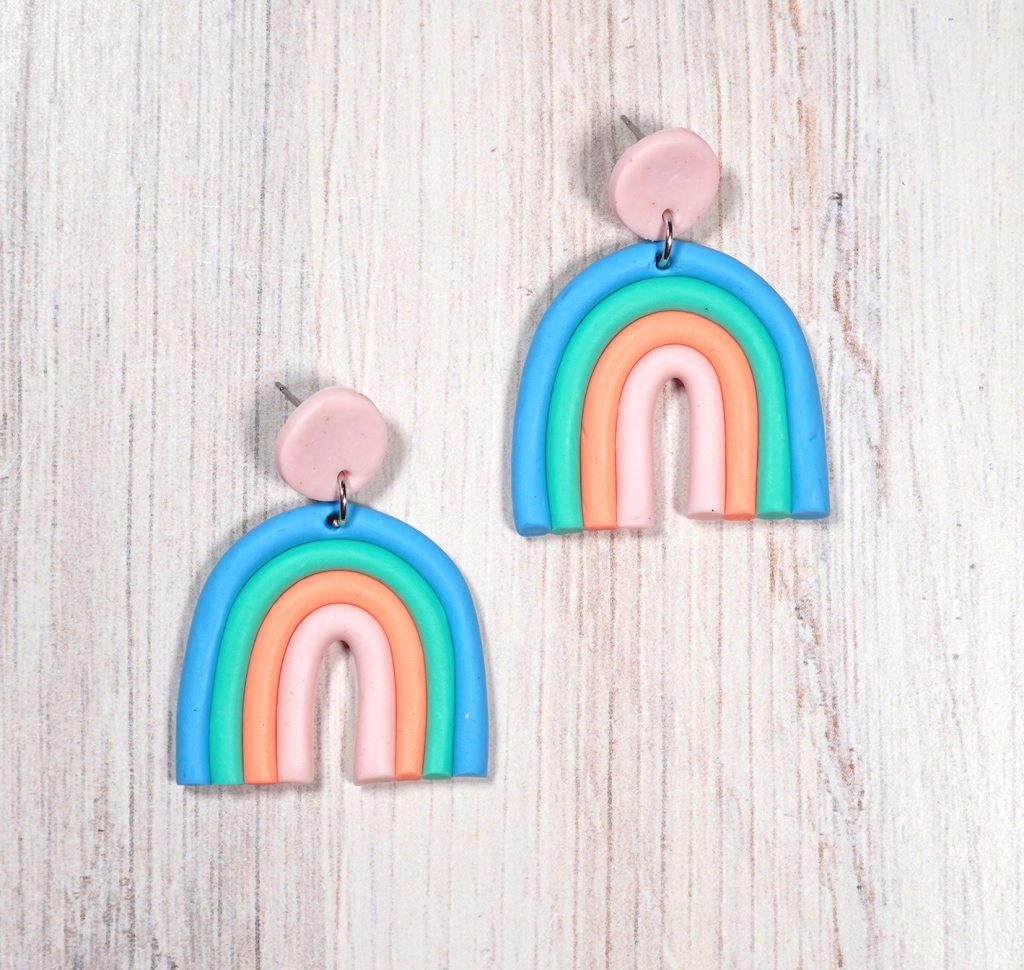 pastel rainbow polymer clay earrings