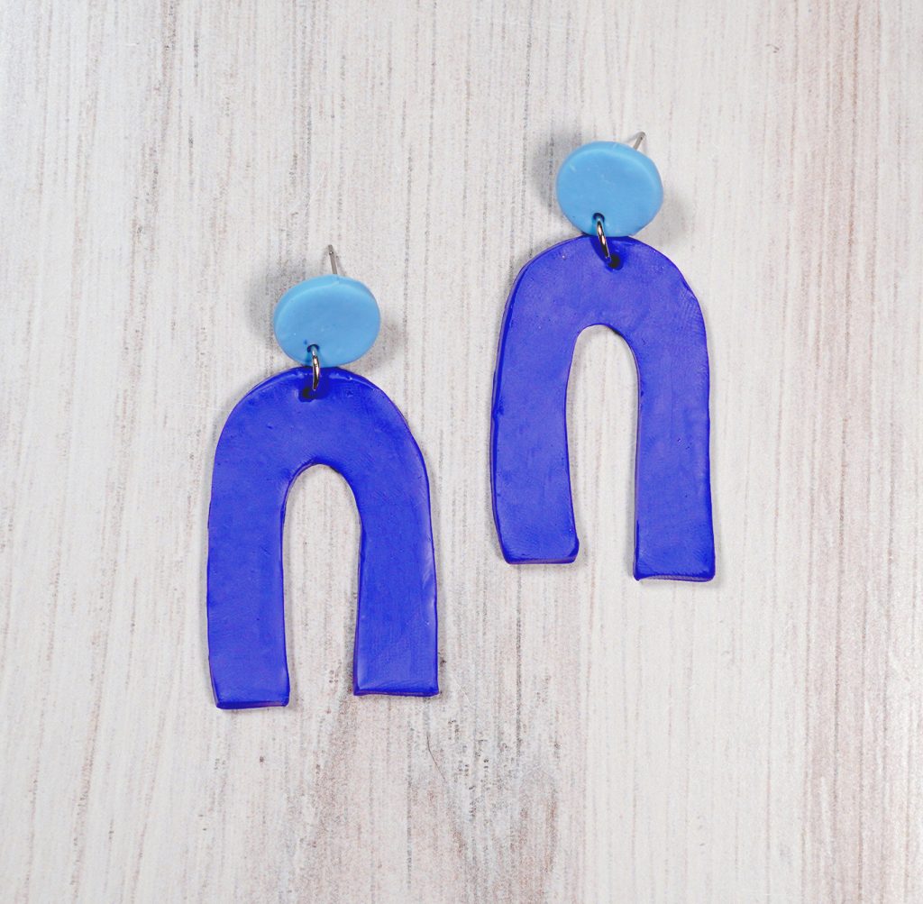 blue arch polymer clay earrings