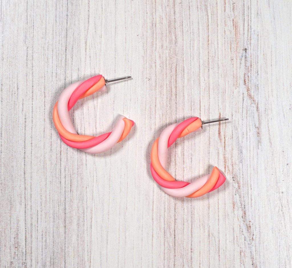 twist hoop clay earrings
