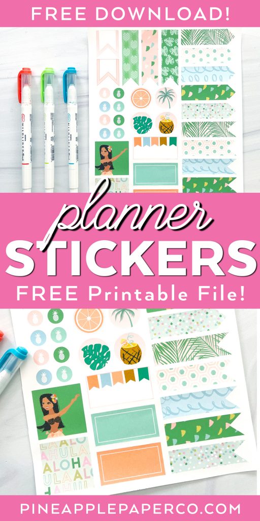 Free Printable Planner Stickers for Summer with Pens and closeup view