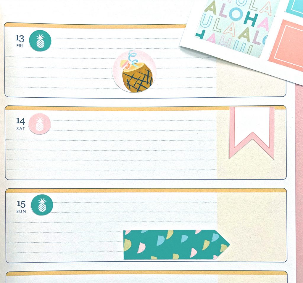 Summer Printable Planner Stickers on Pink Yellow and Green Planner