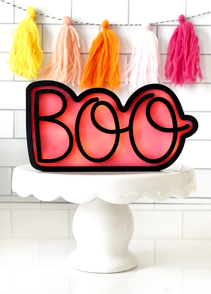 DIY Boo LED Halloween Sign Made with Glowforge and FREE SVG File