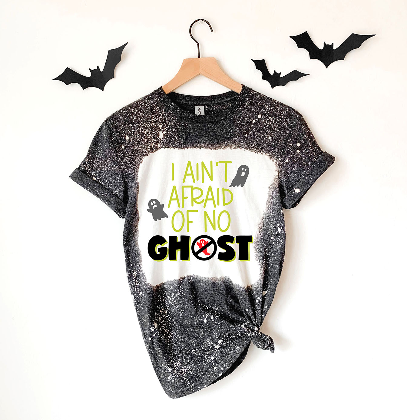 Free I Ain't Afraid of No Ghost Ghostbusters SVG on Bleach Dyed Shirt