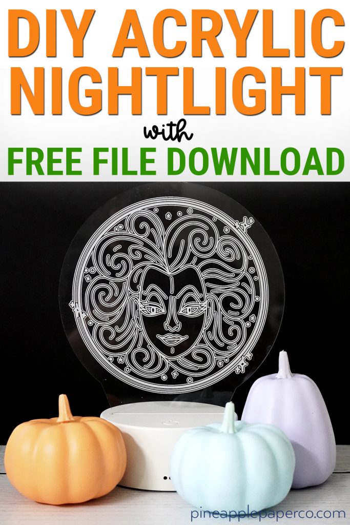 diy acrylic nightlight with madame leota and pumpkins made with glowforge
