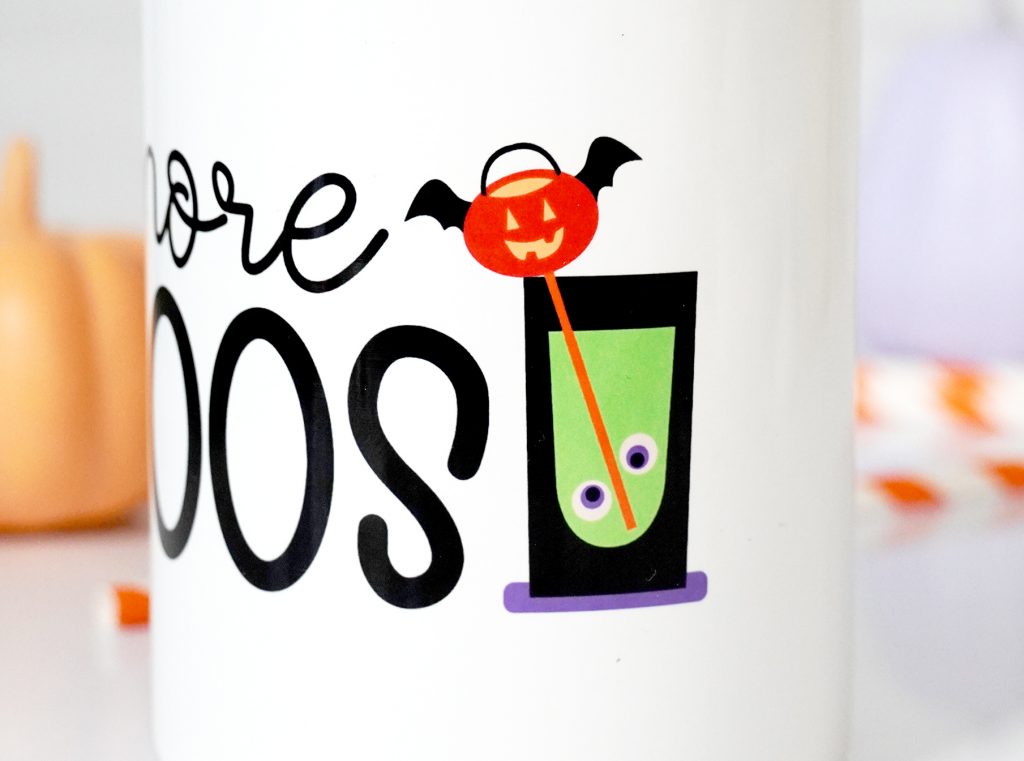 More Boos Sublimation Tumbler made with Cricut Mug Press and Free PNG Halloween File (Closeup)