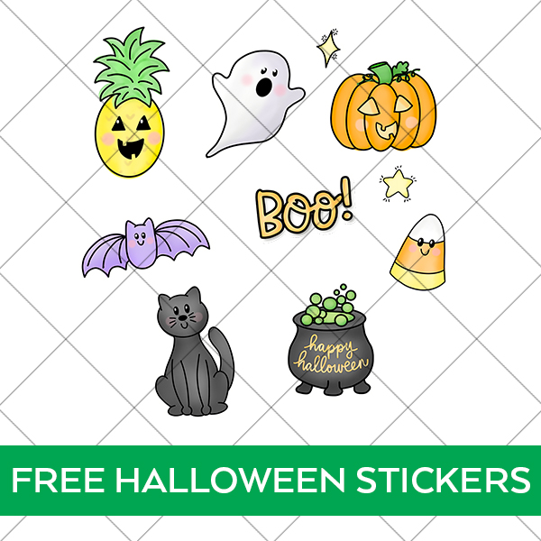 Cute Halloween Sticker Designs behind grid