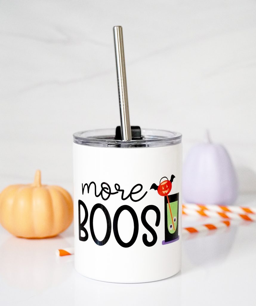 More Boos Sublimation Tumbler with Straw made with Cricut Mug Press and Free PNG Halloween File