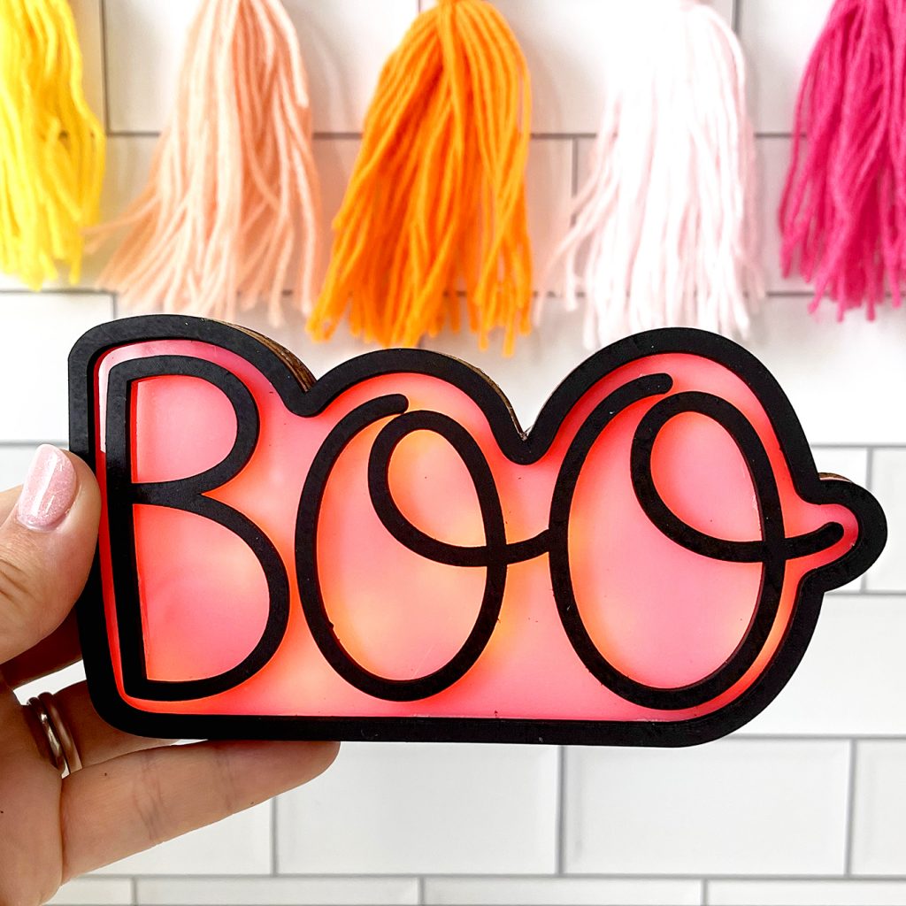 DIY Boo LED Halloween Sign Made with Glowforge and FREE SVG File