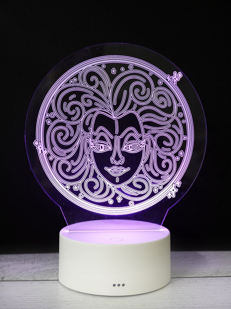 purple madame leota acrylic nightlight made with glowforge