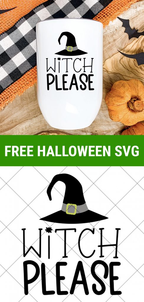 Witch Please SVG on Halloween Wine Tumbler with Free Witch Please SVG behind security grid