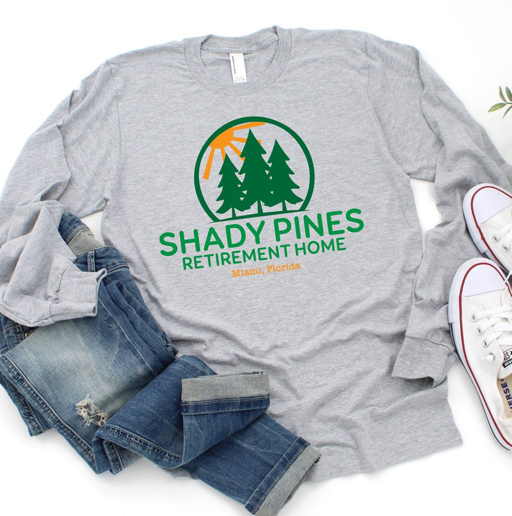 shady pines golden girls svg on gray long sleeved shirt