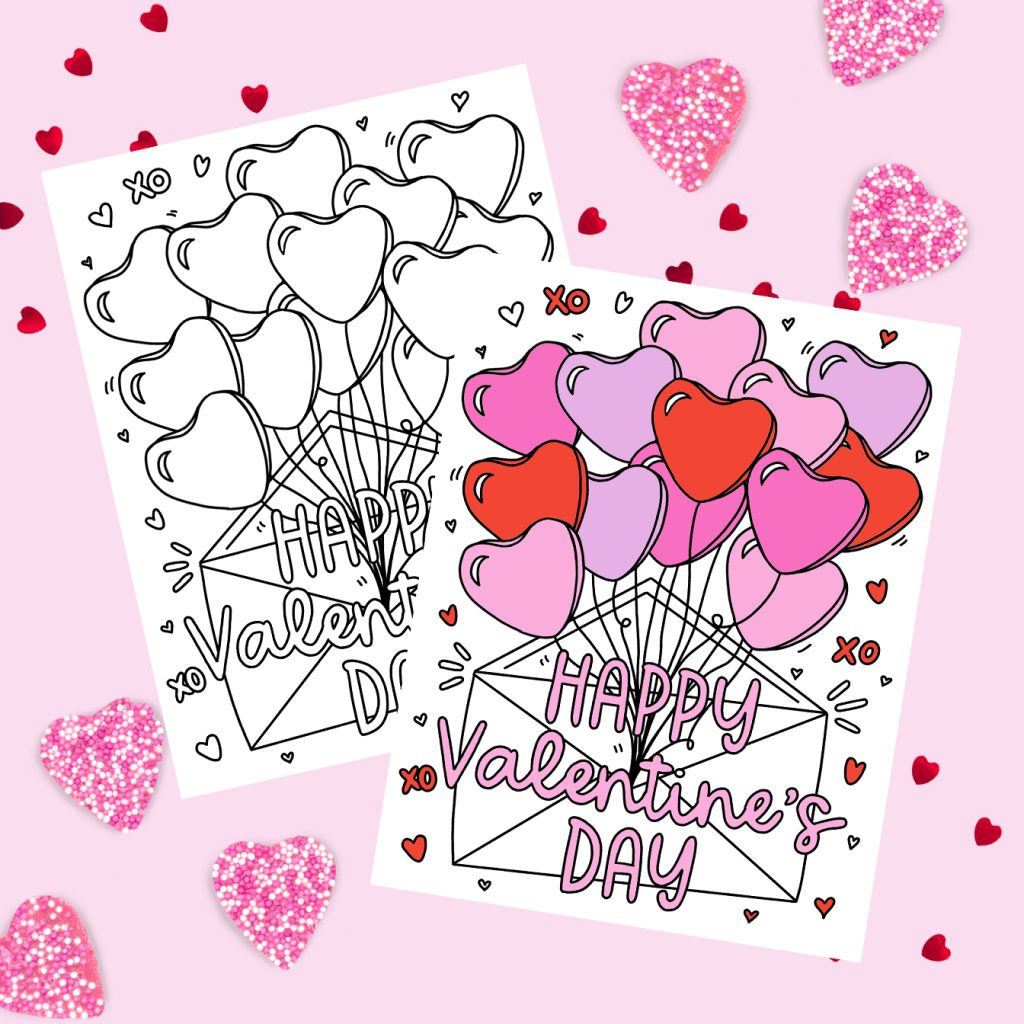 Valentine's Day Coloring Sheet Blank with Colored Page